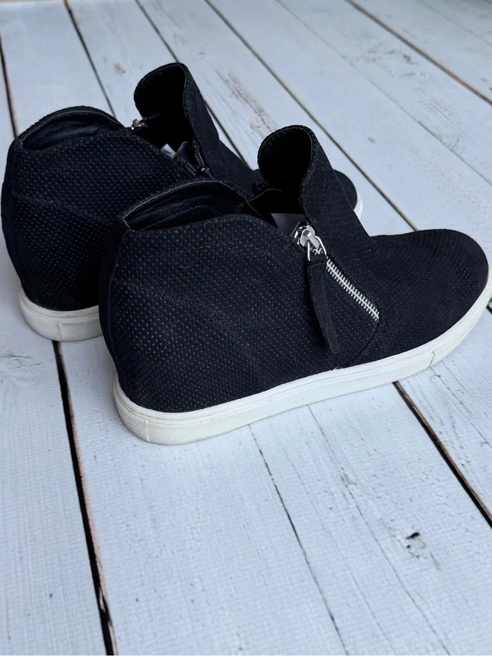 Madden Girl Penn Black Faux Suede Hidden Wedge Sneakers Perforated - Size 9.5